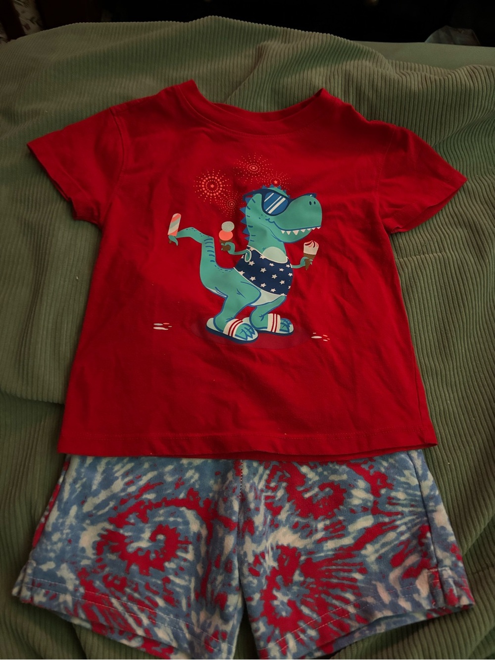 Cat & Jack Red Tee and Blue Tie-Dye Dino Pajama Set